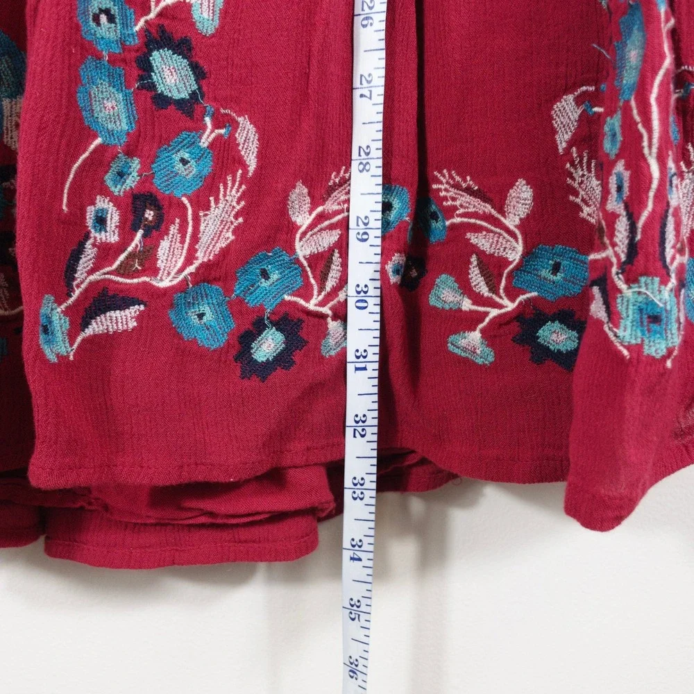Free People Te Amo Red Embroidered Bell Sleeve Dress Women Size M Boho Hippie